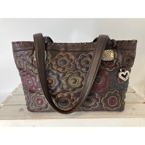 BRIGHTON D757287 BROWN LEATHER MULITI FLORAL SHOULDER BAG